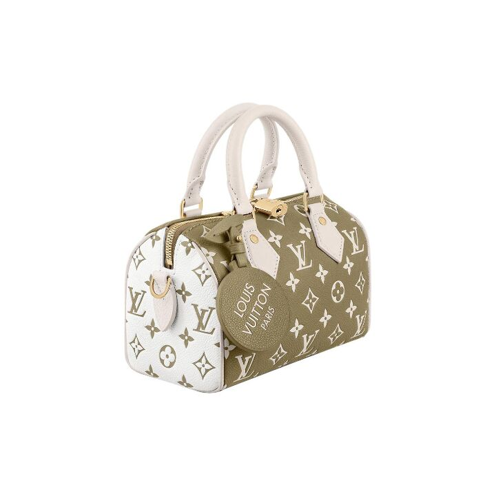 LOUIS VUITTON Speedy 20 金色五金双拉链开合可拆卸可调节肩 压纹粒面牛皮 枕头包单肩斜挎手提包 女款 米色/黄褐色