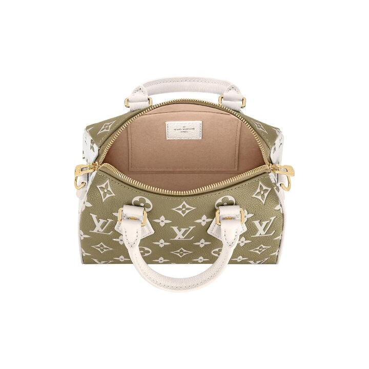 LOUIS VUITTON Speedy 20 金色五金双拉链开合可拆卸可调节肩 压纹粒面牛皮 枕头包单肩斜挎手提包 女款 米色/黄褐色