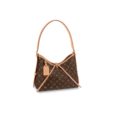 LOUIS VUITTON Carryall PM 经典老花满印 涂层帆布拼牛皮饰边 子母包手提单肩包 小号 女款 棕色