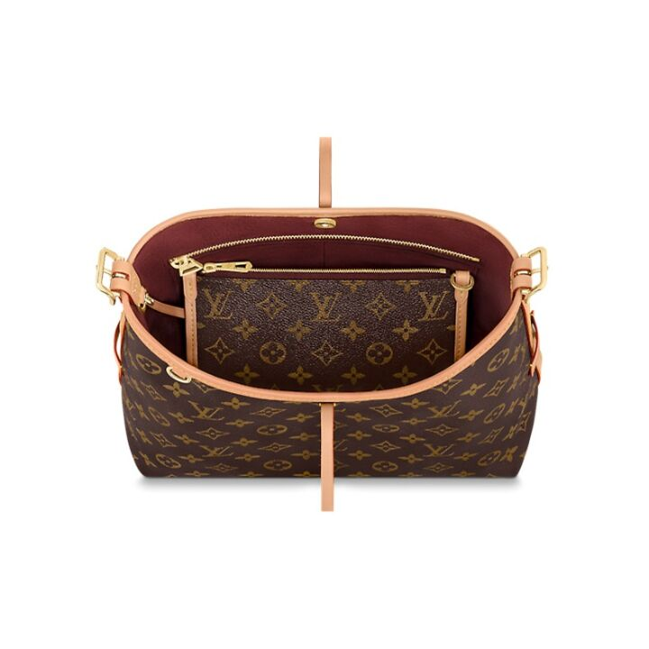 LOUIS VUITTON Carryall PM 经典老花满印 涂层帆布拼牛皮饰边 子母包手提单肩包 小号 女款 棕色