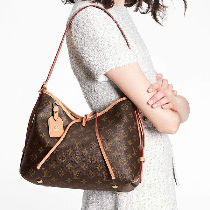 LOUIS VUITTON Carryall PM 经典老花满印 涂层帆布拼牛皮饰边 子母包手提单肩包 小号 女款 棕色