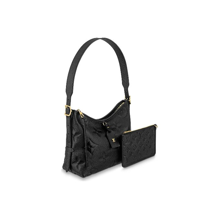 LOUIS VUITTON Carryall PM 金色五金可调节肩带拉链开合压花 柔软粒面牛皮革 手提单肩包 小号 女款 黑色