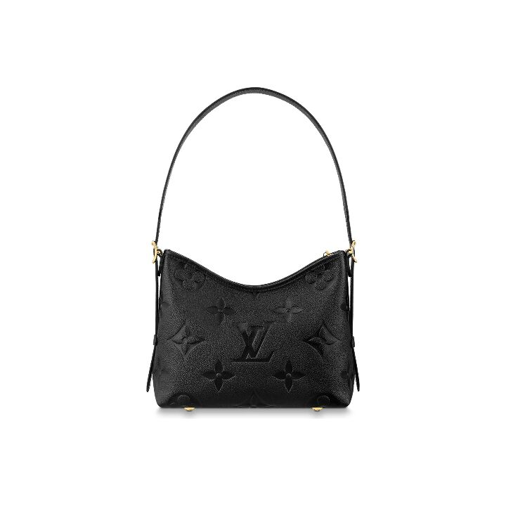 LOUIS VUITTON Carryall PM 金色五金可调节肩带拉链开合压花 柔软粒面牛皮革 手提单肩包 小号 女款 黑色