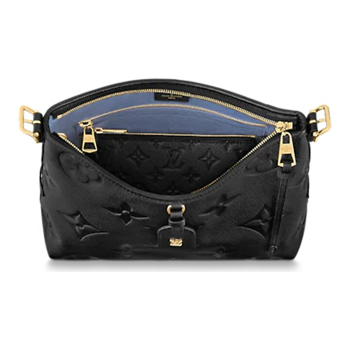 LOUIS VUITTON Carryall PM 金色五金可调节肩带拉链开合压花 柔软粒面牛皮革 手提单肩包 小号 女款 黑色