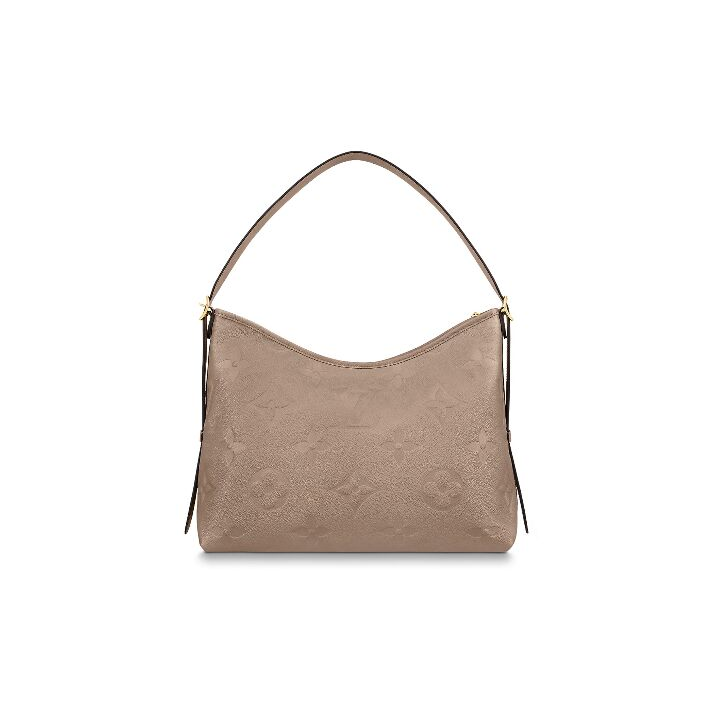 LOUIS VUITTON Carryall MM金色五金可调节肩带拉链开合 压花柔软粒面牛皮 手提单肩包 中号 女款 鸽灰色
