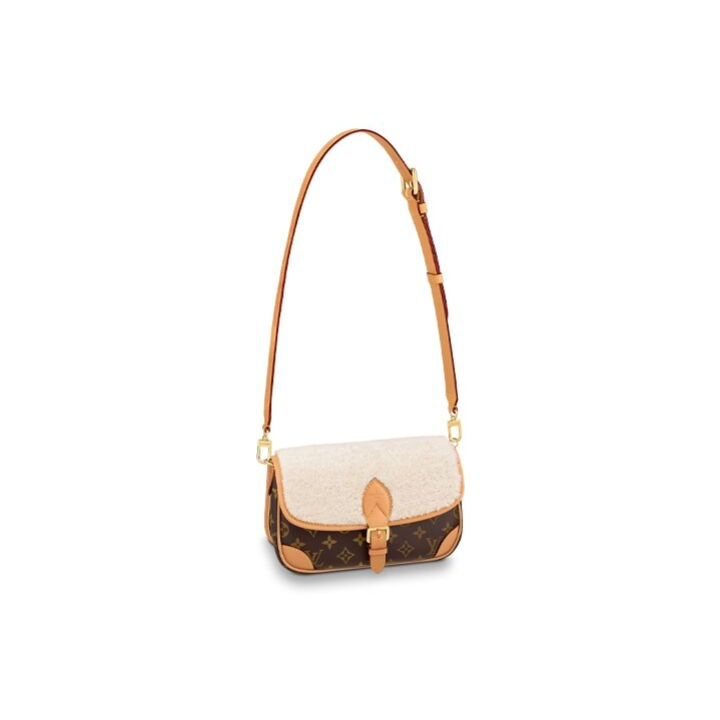LOUIS VUITTON Diane 时尚潮流徽标Logo老花满印 涂层帆布拼羊毛皮拼牛皮饰边 腋下包法棍包手提单肩包 女款 棕色