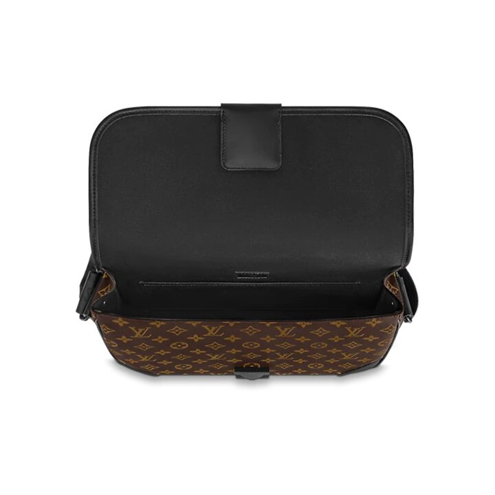 LOUIS VUITTON Archy 系列 老花满印可调节肩带磁性翻盖封口 涂层帆布拼牛皮革饰边 邮差包单肩斜挎包 中号 男款 棕色