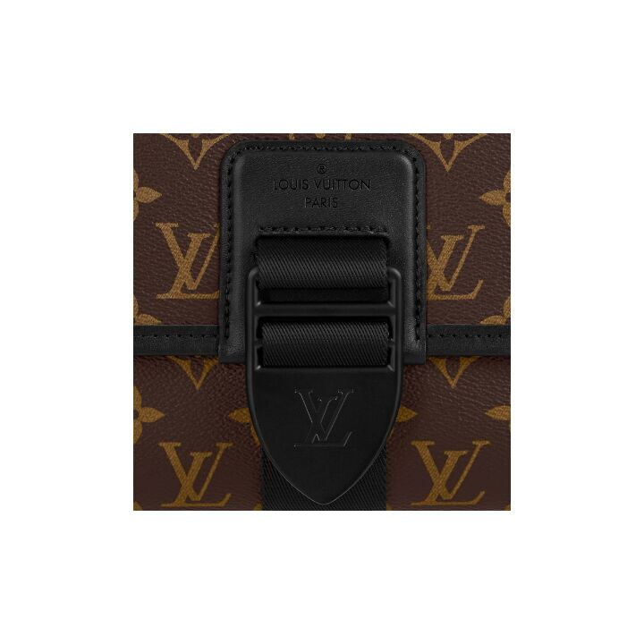 LOUIS VUITTON Archy 系列 老花满印可调节肩带磁性翻盖封口 涂层帆布拼牛皮革饰边 邮差包单肩斜挎包 中号 男款 棕色