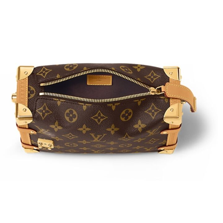 LOUIS VUITTON Trunk 可拆卸可调节肩带经典老花 帆布拼牛皮革饰边 软盒子单肩斜挎手提包 中号 女款 棕色