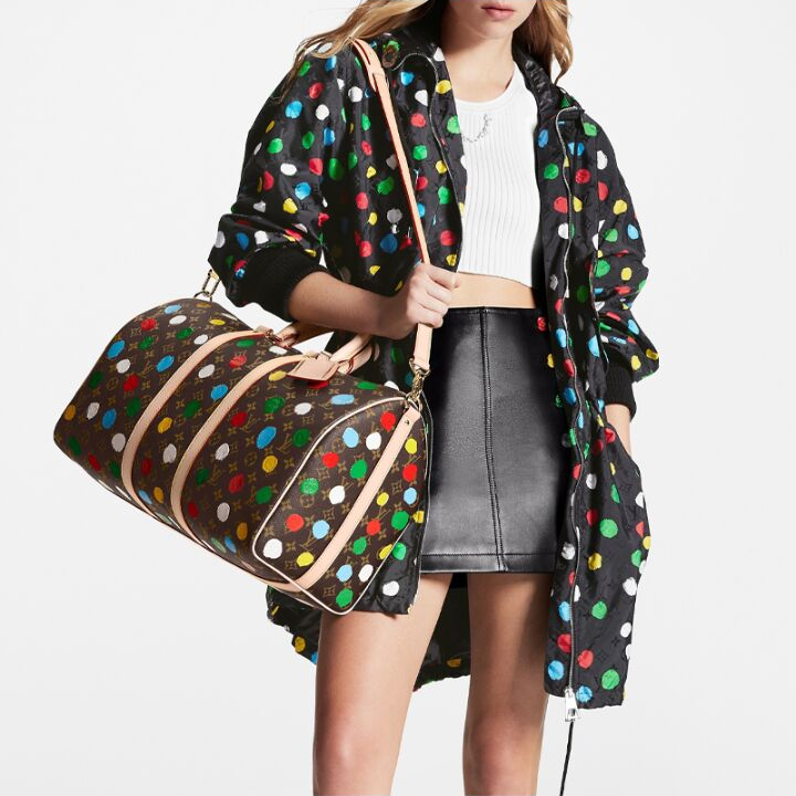 LOUIS VUITTON x Yayoi Kusama草间弥生 联名款 KEEPALL 45系列 大容量拉链开合可拆卸可调节肩带手提单肩斜挎旅行包 女款 多色