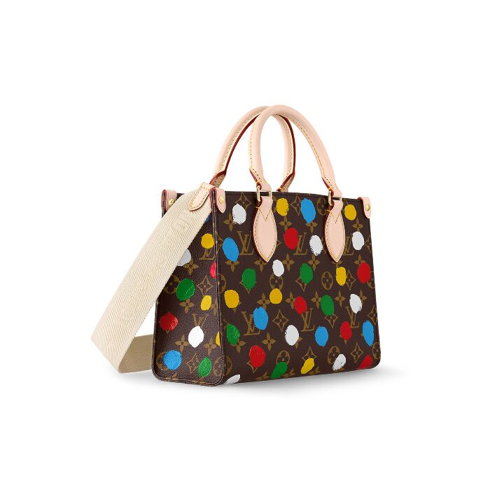 LOUIS VUITTON x Yayoi Kusama草间弥生 联名款 ONTHEGO 老花满印 帆布拼牛皮革 子母包托特包Tote包购物袋手提包 小号 女款 多色