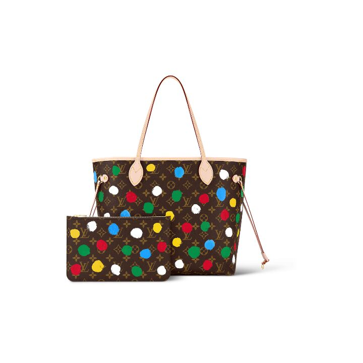 LOUIS VUITTON x Yayoi Kusama草间弥生 联名款 NEVERFULL MM 老花满印 涂层帆布 托特包Tote包购物袋手提包 中号 女款 多色