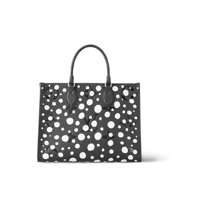 LOUIS VUITTON x Yayoi Kusama草间弥生 联名款 ONTHEGO MM 白色波点装饰 皮革 手提包 中号 女款 黑色