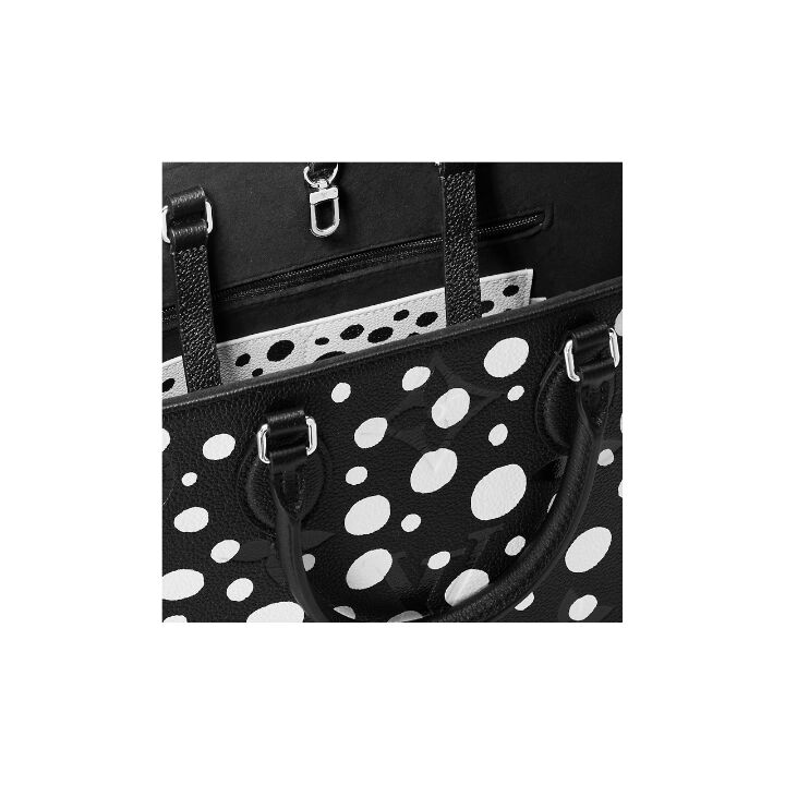 LOUIS VUITTON x Yayoi Kusama草间弥生 联名款 ONTHEGO MM 白色波点装饰 皮革 手提包 中号 女款 黑色