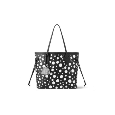 LOUIS VUITTON x Yayoi Kusama草间弥生 联名款 Neverfull MM标志圆点牛皮子母包托特包Tote包购物袋单肩手提包 中号 女款 黑色