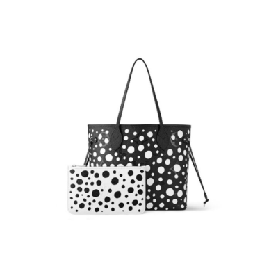 LOUIS VUITTON x Yayoi Kusama草间弥生 联名款 Neverfull MM标志圆点牛皮子母包托特包Tote包购物袋单肩手提包 中号 女款 黑色