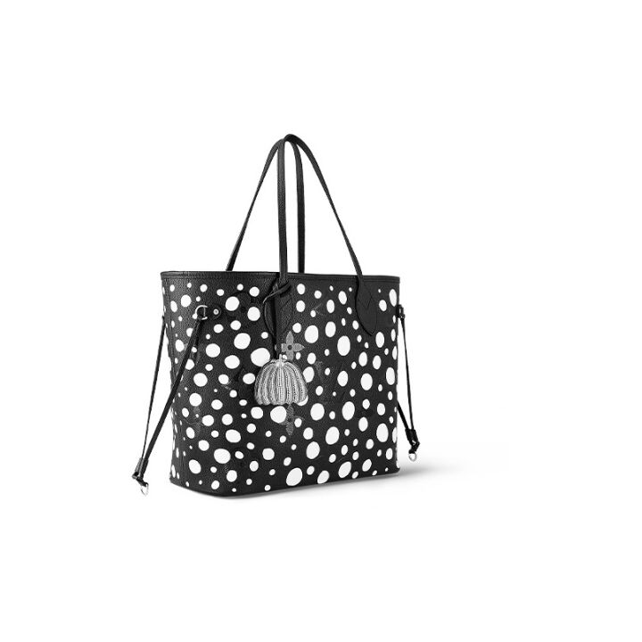 LOUIS VUITTON x Yayoi Kusama草间弥生 联名款 Neverfull MM标志圆点牛皮子母包托特包Tote包购物袋单肩手提包 中号 女款 黑色