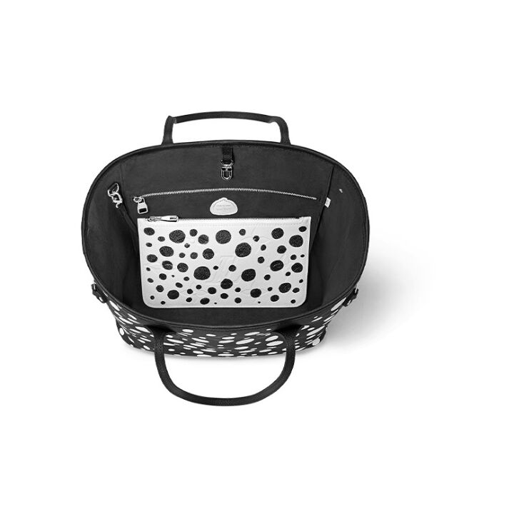 LOUIS VUITTON x Yayoi Kusama草间弥生 联名款 Neverfull MM标志圆点牛皮子母包托特包Tote包购物袋单肩手提包 中号 女款 黑色