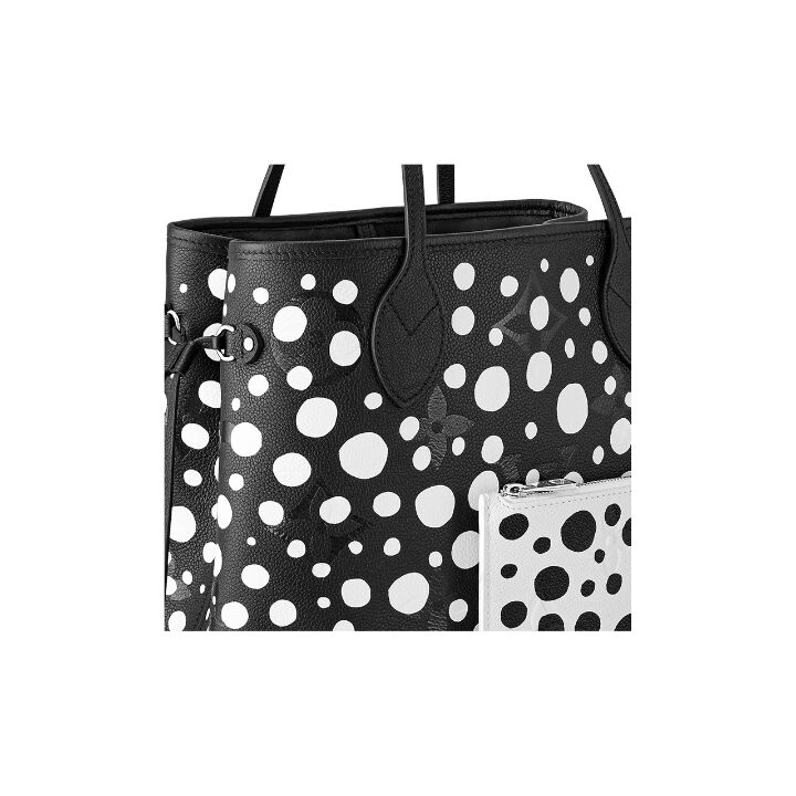 LOUIS VUITTON x Yayoi Kusama草间弥生 联名款 Neverfull MM标志圆点牛皮子母包托特包Tote包购物袋单肩手提包 中号 女款 黑色
