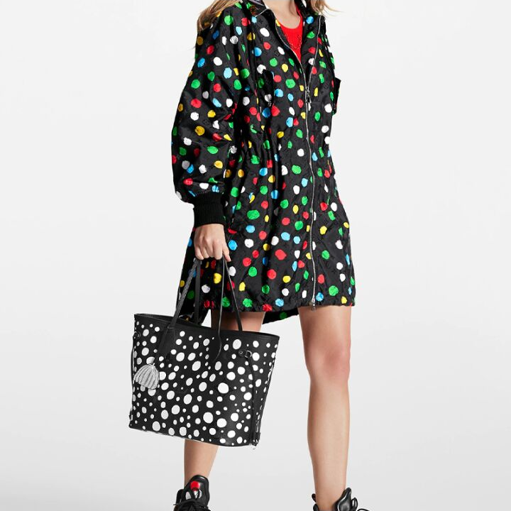 LOUIS VUITTON x Yayoi Kusama草间弥生 联名款 Neverfull MM标志圆点牛皮子母包托特包Tote包购物袋单肩手提包 中号 女款 黑色