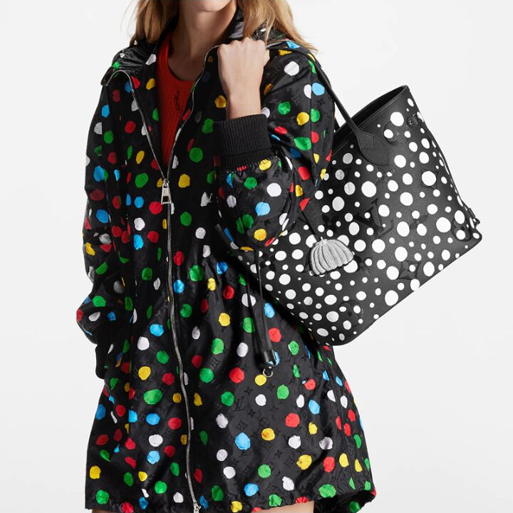 LOUIS VUITTON x Yayoi Kusama草间弥生 联名款 Neverfull MM标志圆点牛皮子母包托特包Tote包购物袋单肩手提包 中号 女款 黑色