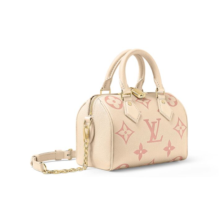 LOUIS VUITTON Speedy 系列 20 可拆卸可调节肩带 压纹牛皮 手提斜挎包 女款 奶油白/粉色