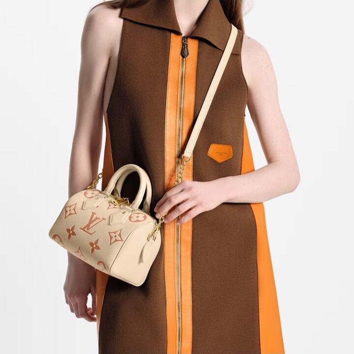 LOUIS VUITTON Speedy 系列 20 可拆卸可调节肩带 压纹牛皮 手提斜挎包 女款 奶油白/粉色