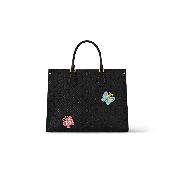 LOUIS VUITTON x Yayoi Kusama草间弥生 联名款 ONTHEGO MM Cabas 老花压纹 牛皮 单肩手提包 中号 女款 黑色