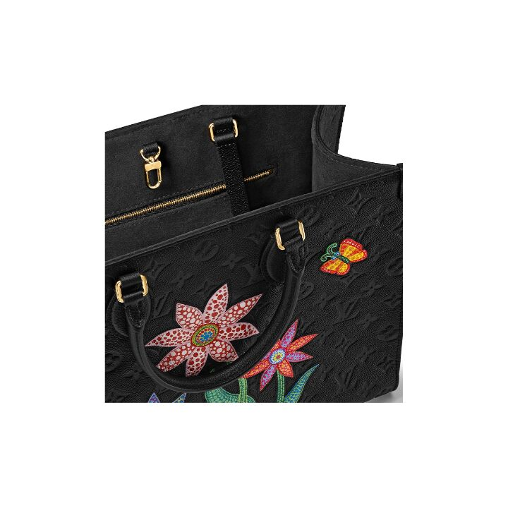 LOUIS VUITTON x Yayoi Kusama草间弥生 联名款 ONTHEGO MM Cabas 老花压纹 牛皮 单肩手提包 中号 女款 黑色