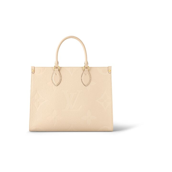 LOUIS VUITTON ONTHEGO MM 可拆卸可调节肩带 压花粒面牛皮 托特包Tote包购物袋手提包 中号 女款 奶油白