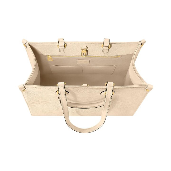 LOUIS VUITTON ONTHEGO MM 可拆卸可调节肩带 压花粒面牛皮 托特包Tote包购物袋手提包 中号 女款 奶油白
