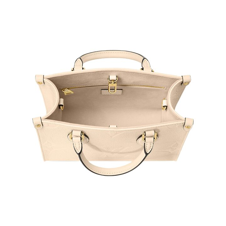 LOUIS VUITTON ONTHEGO PM 可拆卸可调节肩带 压花粒面牛皮 托特包Tote包购物袋单肩斜挎手提包 小号 女款 奶油白