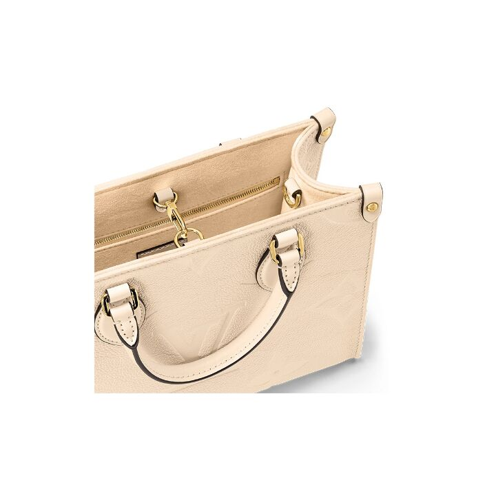 LOUIS VUITTON ONTHEGO PM 可拆卸可调节肩带 压花粒面牛皮 托特包Tote包购物袋单肩斜挎手提包 小号 女款 奶油白