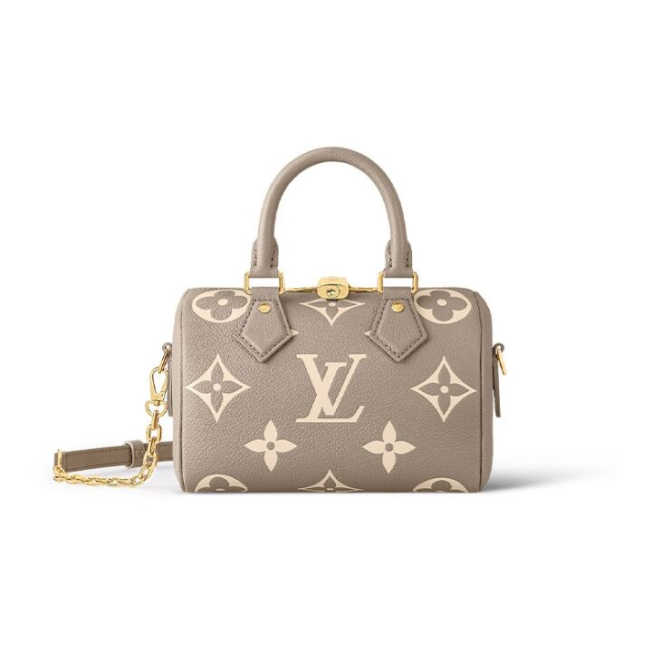 LOUIS VUITTON Speedy Bandouliere系列 20 可拆卸可调节肩带挂锁开合 压花粒面牛皮 手提单肩斜挎包 女款 米灰色