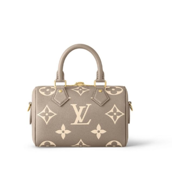 LOUIS VUITTON Speedy Bandouliere系列 20 可拆卸可调节肩带挂锁开合 压花粒面牛皮 手提单肩斜挎包 女款 米灰色