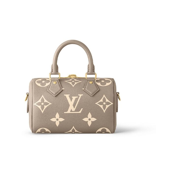 LOUIS VUITTON Speedy Bandouliere系列 20 可拆卸可调节肩带挂锁开合 压花粒面牛皮 手提单肩斜挎包 女款 米灰色