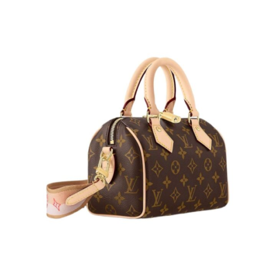 LOUIS VUITTON SpeedyBandoulière 20 可拆卸可调节肩带拉链开合交织字母 涂层帆布 单肩斜挎旅行包 女款 棕色 粉色/橙色