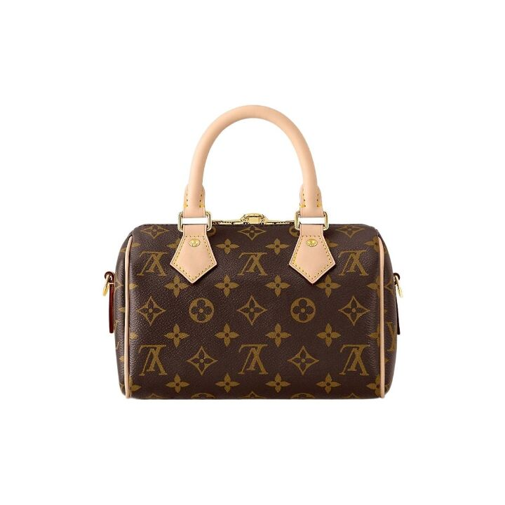 LOUIS VUITTON SpeedyBandoulière 20 可拆卸可调节肩带拉链开合交织字母 涂层帆布 单肩斜挎旅行包 女款 棕色 粉色/橙色