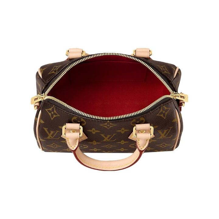 LOUIS VUITTON SpeedyBandoulière 20 可拆卸可调节肩带拉链开合交织字母 涂层帆布 单肩斜挎旅行包 女款 棕色 粉色/橙色