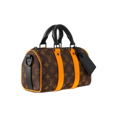 LOUIS VUITTON keepall Bandoulière 25 老花系列可拆卸可调节肩带拉链开合 涂层帆布拼牛皮 单肩斜挎手提包 女款 棕色/橙色