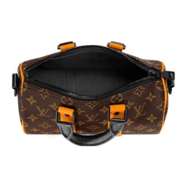 LOUIS VUITTON keepall Bandoulière 25 老花系列可拆卸可调节肩带拉链开合 涂层帆布拼牛皮 单肩斜挎手提包 女款 棕色/橙色