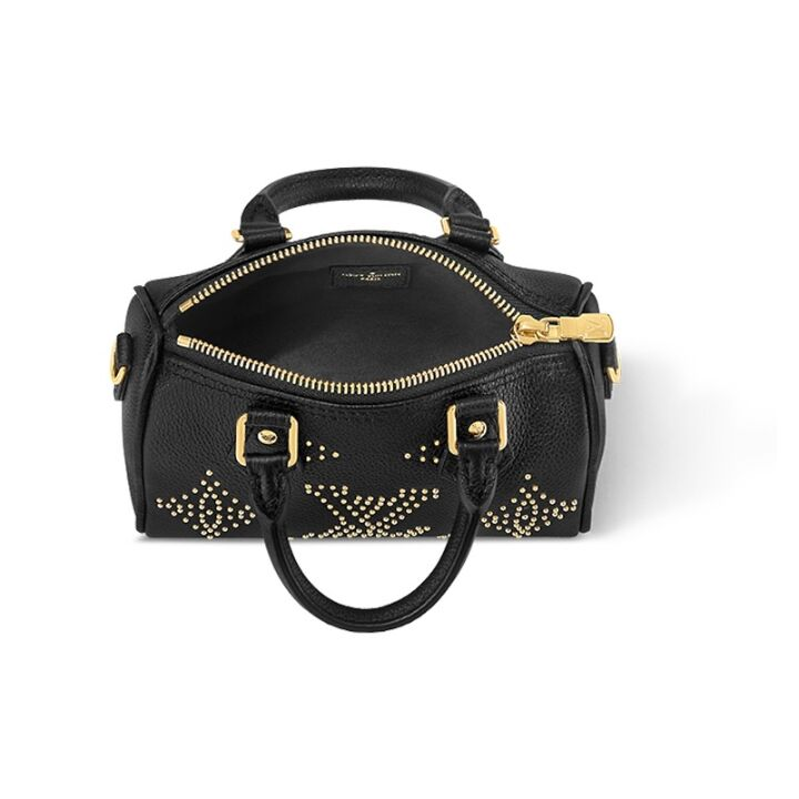 LOUIS VUITTON Nano Speedy 可拆卸肩带拉链开合 粒面牛皮 手提单肩斜挎包 超迷你 女款 黑色