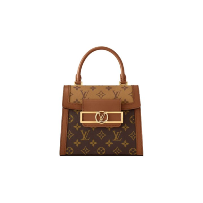 LOUIS VUITTON Dauphine Capital 可拆卸可调节肩带磁性闭合 帆布拼牛皮革 单肩斜挎手提包 女款 棕色