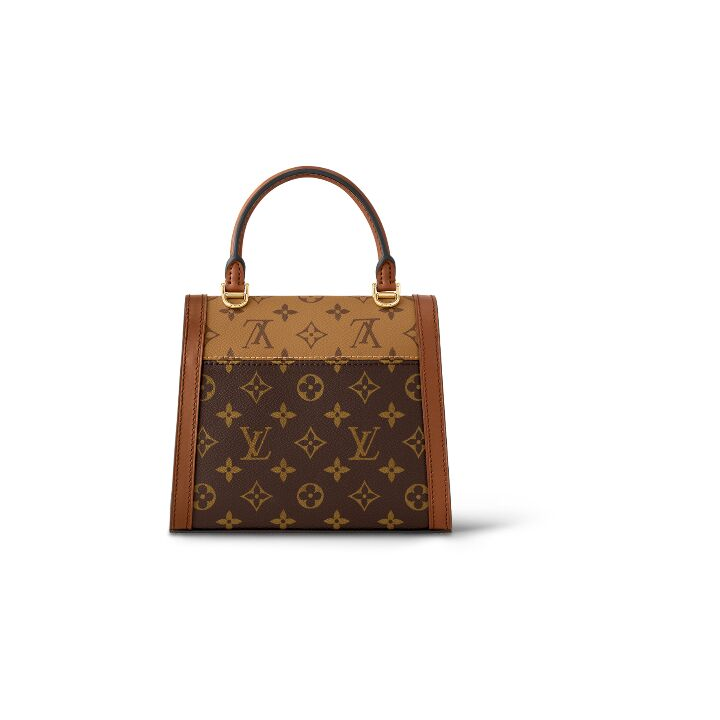 LOUIS VUITTON Dauphine Capital 可拆卸可调节肩带磁性闭合 帆布拼牛皮革 单肩斜挎手提包 女款 棕色