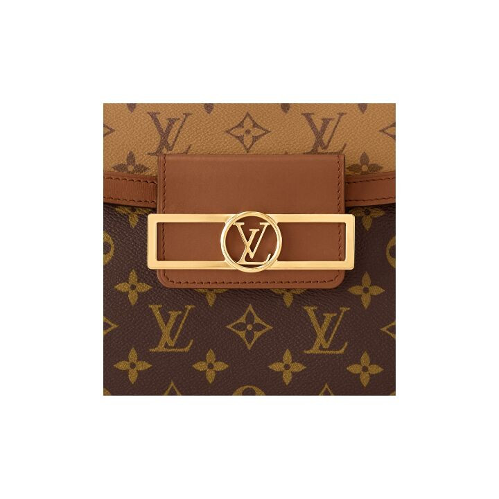 LOUIS VUITTON Dauphine Capital 可拆卸可调节肩带磁性闭合 帆布拼牛皮革 单肩斜挎手提包 女款 棕色