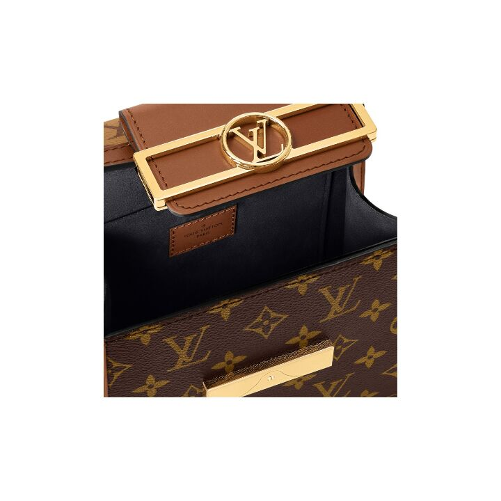 LOUIS VUITTON Dauphine Capital 可拆卸可调节肩带磁性闭合 帆布拼牛皮革 单肩斜挎手提包 女款 棕色