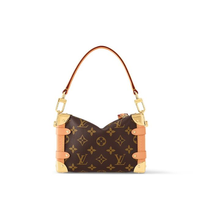 LOUIS VUITTON Side Trunk PM 可拆卸可调节肩带字母组合 涂层帆布 单肩斜挎手提包 小号 女款 棕色