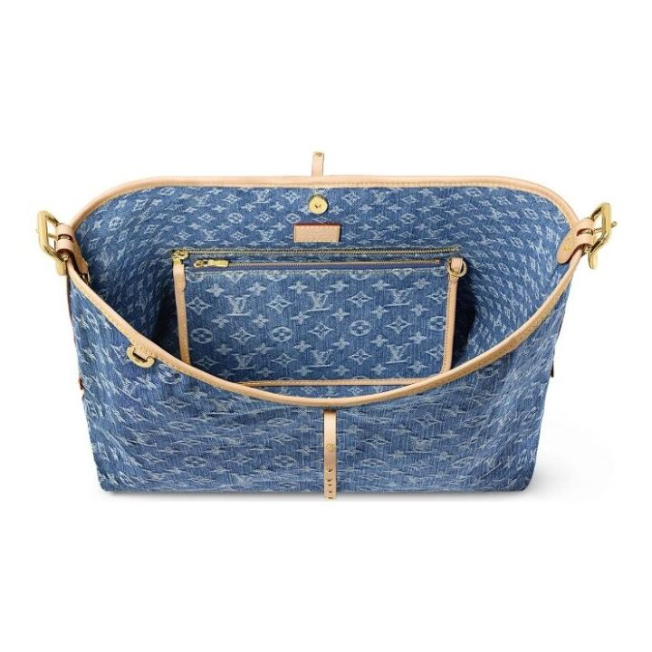 LOUIS VUITTON Carryall MM 老花满印按扣开合 牛仔布拼皮革 手提单肩包 中号 女款 蓝色