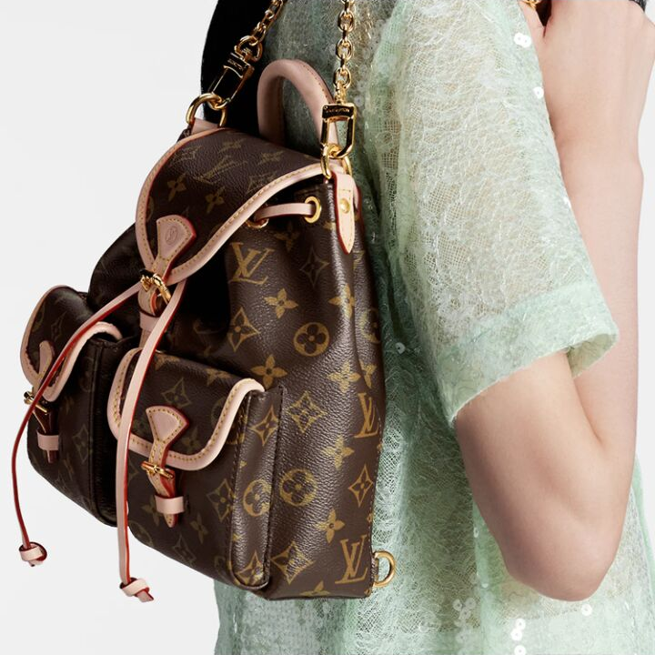 LOUIS VUITTON Excursion 抽绳开合可拆卸链条 Monogram 涂层帆布 单肩包书包背包双肩包 小号 女款 棕色
