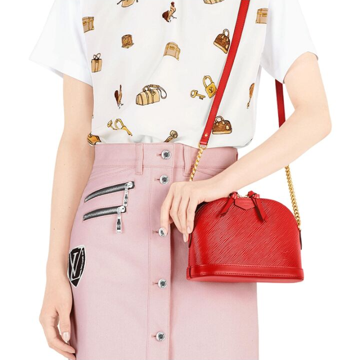 OUIS VUITTON Alma 便携链条经典老花压纹 Epi皮革 贝壳包单肩斜挎包 迷你 女款 红色